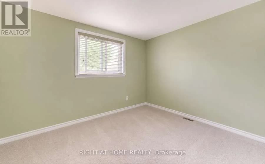 Carpeted bedroom with green walls and a window