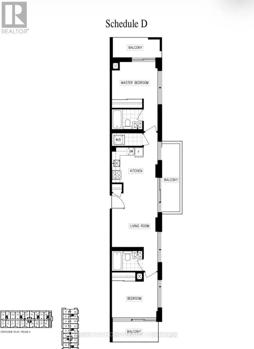 Floor plan of the suite: two bedrooms, two bathrooms, kitchen, living room and balconies